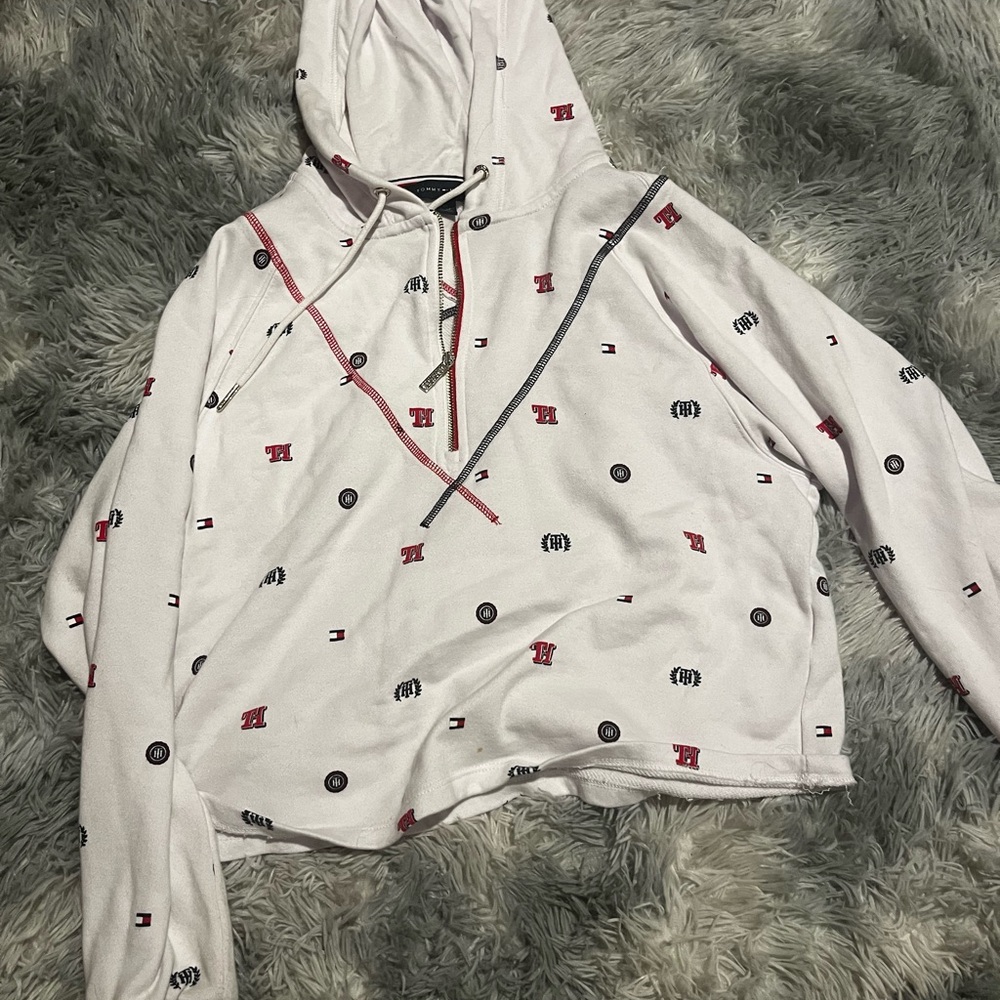 White Hoodie with Red and Black Accents